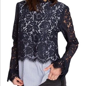 NWT Navy lace & Pinstripe top by Sugar+L!PS